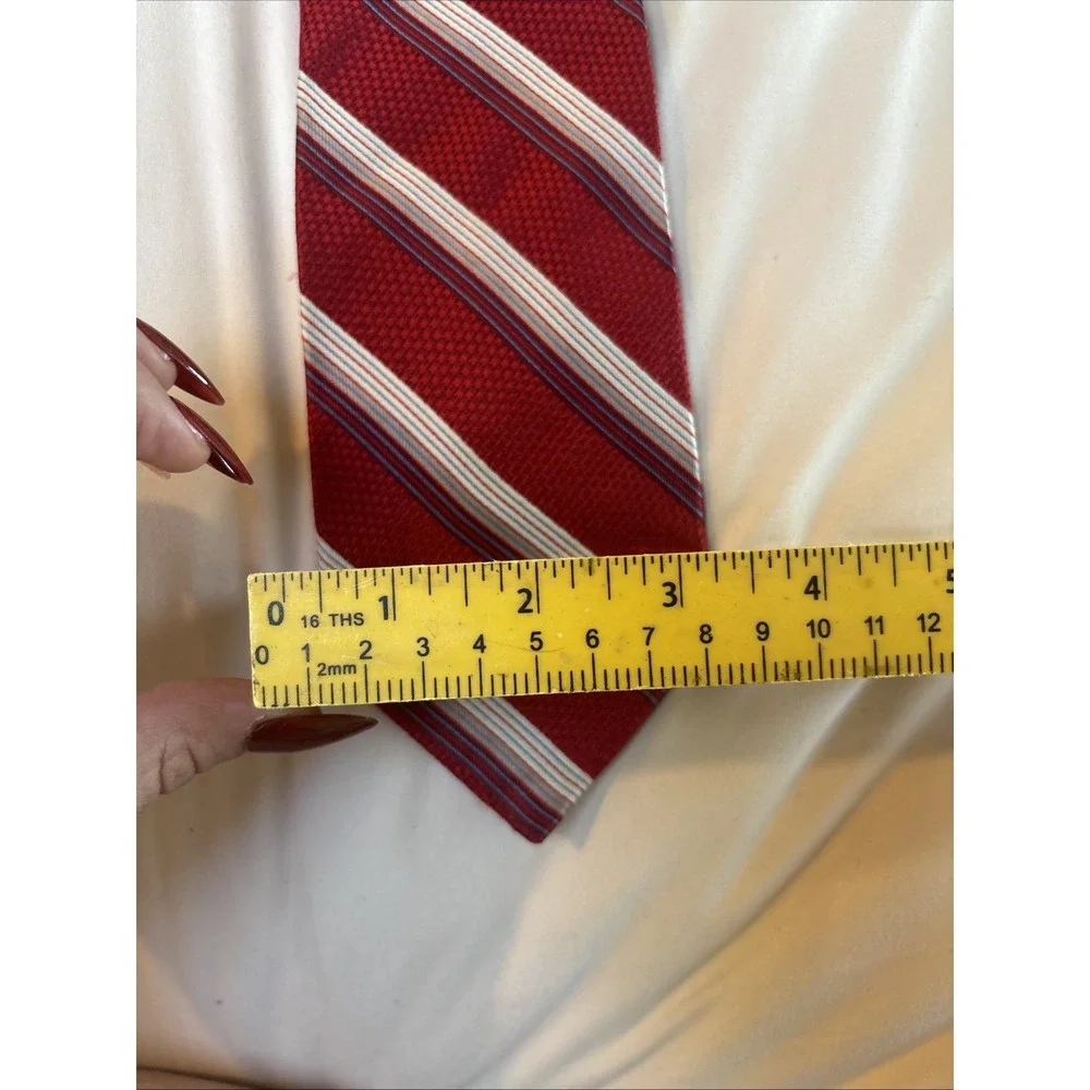 Jos. A. Bank 100% Silk Neck Tie Woven Red White Blue Stripe Made in Italy 60